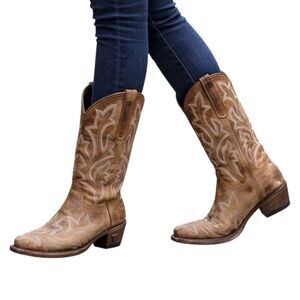 Lane Brown Leather Embroidered Snip Toe Saratoga Western‎ Boots